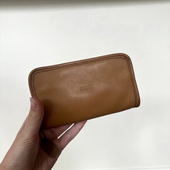 Vintage Coach Chubby Case 6925 Cosmetic Jewelry Travel Pouch with Mirror Camel - Picture 1 of 9